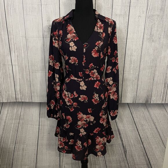 Skies are Blue Women's Medium Purple Floral Long Sleeve Knee Length Dress - Picture 1 of 9